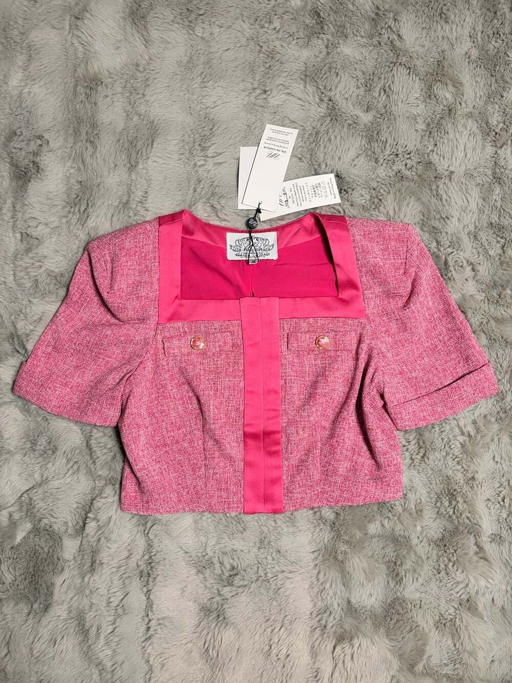 Ula Na Couture Tweed Crop Top Size M Pink